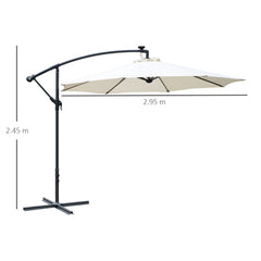 Outsunny Umbrella Parasol W/Solar Powered LED strips, â2.95x2.45H m-Cream