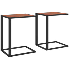 HOMCOM C-Shaped Side Table, Sofa End Table with Metal Frame, Accent Couch Table for Living room, Bedroom, Set of 2, Walnut and Black