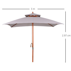 Outsunny 3 x 3 (m) Garden Umbrella, Large Parasol, Outdoor Sunshade Canopy with Double Tier, Grey