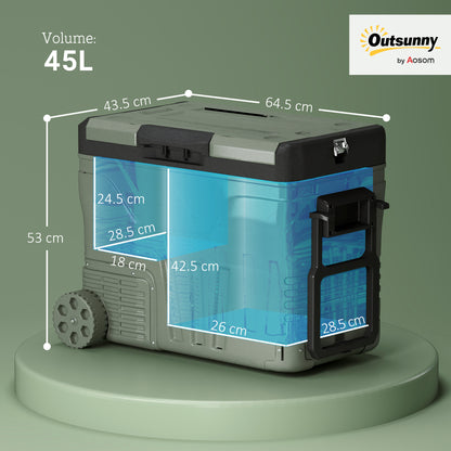 Outsunny 45L Car Fridge Freezer Dual Zone, Portable Camping Fridge 12V/24V DC & 100-240V AC, Electric Cool Box -20√¢‚Äû∆í-20√¢‚Äû∆í with Wheels and LED Light, for Travel, RV, Road Trip, Picnic