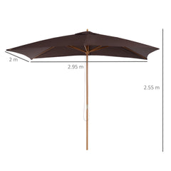 Outsunny 2 x 3m Wooden Garden Parasol Umbrella Outdoor Sun Shade Canopy, Dark Coffee