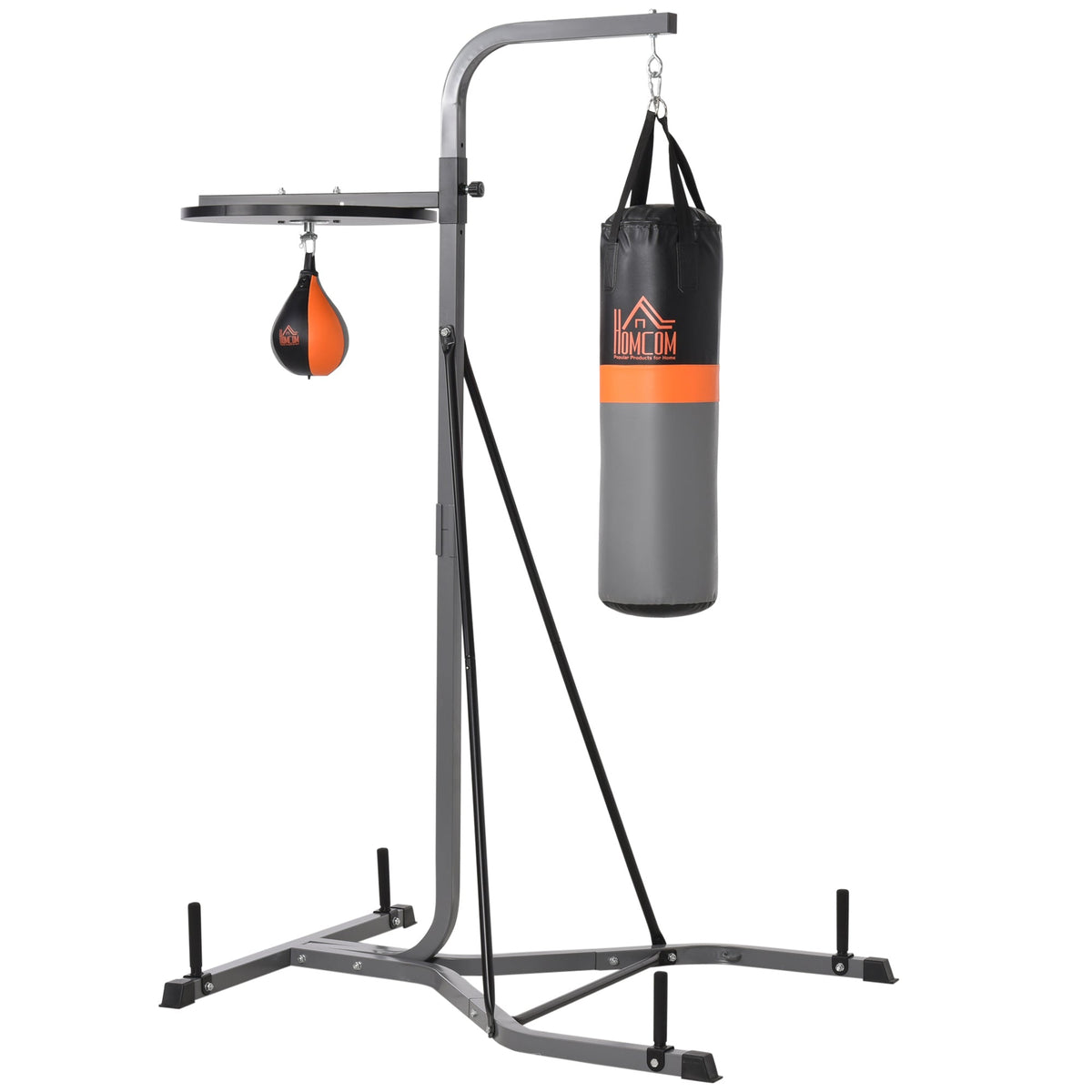 HOMCOM Freestanding Boxing Punch Bag & Speed Ball Station Hanging Frame Training Exercise Platform Home Gym Heavy Duty, Grey