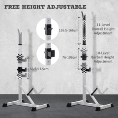 HOMCOM Weights Bar Barbell Rack Squat Stand Adjustable Portable Weight Lifting Max Load 200kg, Suitable For Home Gym Training Work Out