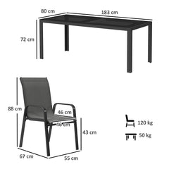 Outsunny 8 Seater Garden Dining Set with Stacking Chairs, Rectangular Tempered Glass Top, Garden Furniture Set, Outdoor Dining Table and Chairs for Patio, Balcony, Poolside, Dark Grey