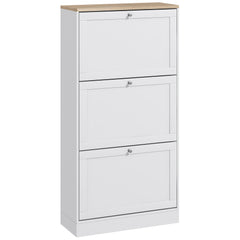 HOMCOM Modern Compact Three-Drawer Shoe Storage Cabinet - White