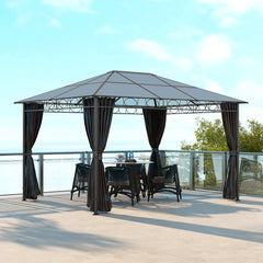 جناح حديقة من Outsunny Hardtop Gazebo مع سقف من البولي كربونات المقاوم للأشعة فوق البنفسجية، وستائر، وإطار من الفولاذ والألومنيوم، 3 × 4 أمتار، باللون الرمادي