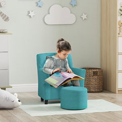 AIYAPLAY 2PCs Kids Sofa Set with Footrest, for Playroom, Bedroom, Blue