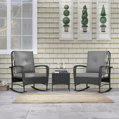 Outsunny Three-Piece Rocking Chair Rattan Bistro Set - Black