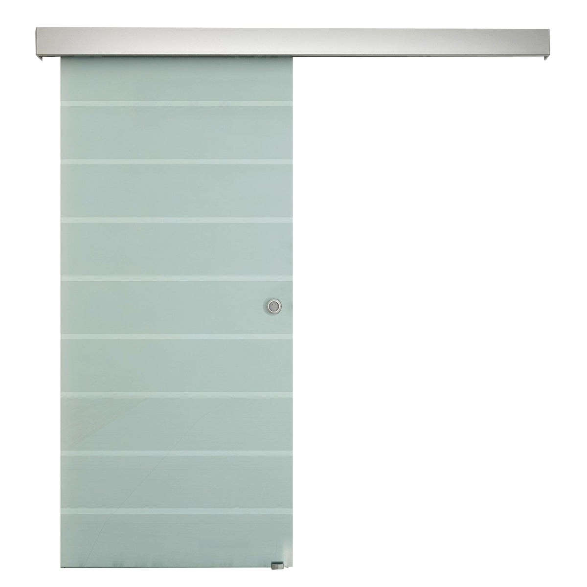 HOMCOM 90cm Sliding Glass Door Set Include Hardware Track Kit, Frosted Tempered Glass with Stripe Pattern, Round Handle