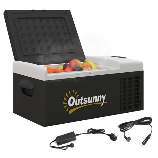 Outsunny 16L Portable Car Fridge, -20√¢‚Äû∆í to 10√¢‚Äû∆í Adjustable Temperature - Black/Grey