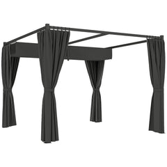 Outsunny 3 x 3(m) Retractable Pergola, Garden Gazebo Shelter with Curtains, for Grill, Patio, Deck, Charcoal Grey