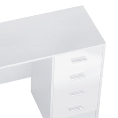 HOMCOM Computer Desk with Drawers, Dressing Table, High Gloss Home Office Writing Workstation, White