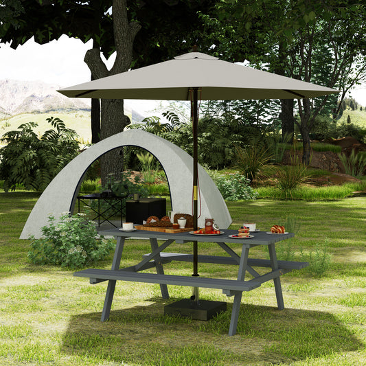 Outsunny 4 Seater Wooden Picnic Table Bench for Outdoor Garden or Patio with Parasol Cutout 150 cm Grey