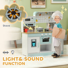 AIYAPLAY Toy Kitchen, Pretend Role Play Kitchen with Hob, Sound and Light, Coffee Machine, Ice Maker, Microwave