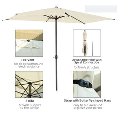 Outsunny 3 x 2m Garden Parasol Umbrella, Outdoor Market Table Umbrella with Aluminium Pole & Crank, Rectangular Tilting Parasol Sun Shade Canopy, Beige