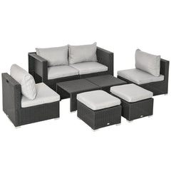 Outsunny 8 Pieces PE Rattan Sofa Set with Cushions, Garden Corner Sofa with 4 Seater Sofa, 2 Footstools and 2 Coffee Table Set, Space-saving Design, No Assembly Required, Black