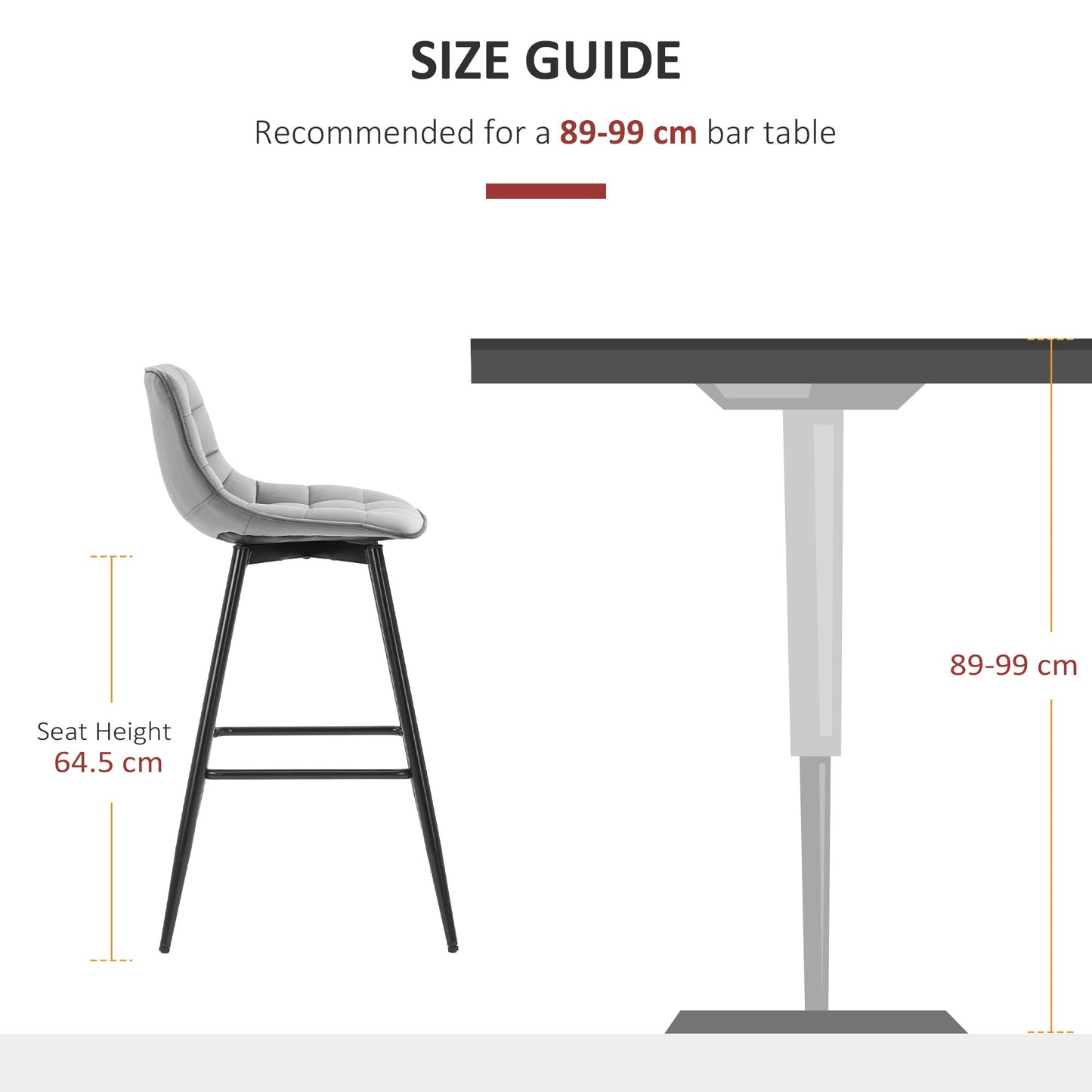 HOMCOM Set of 2 Bar Stools Velvet-Touch Dining Chairs Kitchen Counter Chairs Fabric Upholstered seat with Metal Legs, Backrest, Grey