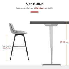 مجموعة من 2 كرسي بار من HOMCOM، كراسي طعام مخملية الملمس، كراسي مطبخ، مقعد منجد من القماش مع أرجل معدنية، مسند ظهر، رمادي