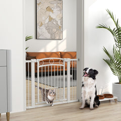 PawHut 77cm Tall Dog Gate with Cat Door, 7cm and 14cm Extensions, for Stairs, Doorways, 76-104cm Width