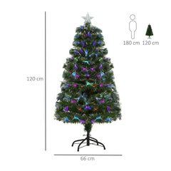 HOMCOM 4FT Multicoloured Artificial Christmas Tree w/ Fibre Optic Lights Pre-Lit Modes Metal Stand Star Holder Home Seasonal Decoration