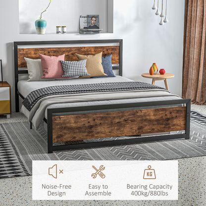 HOMCOM King Size Metal Bed Frame with Headboard & Footboard, Strong Slat Support Full Bed Frame w/ Underbed Storage Space, Bedroom Furniture For Adults