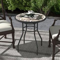 Outsunny â60 Garden Table, with Glass Printed Tabletop - Brown