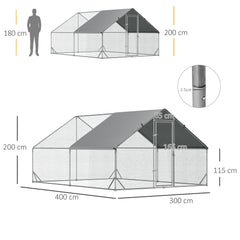 PawHut Chicken Run Galvanised Walk-in Chicken Coop Hen Poultry House Cage Rabbit Hutch Pet Playpen Garden w/ Water-Resist Cover, 3 x 4 x 2m