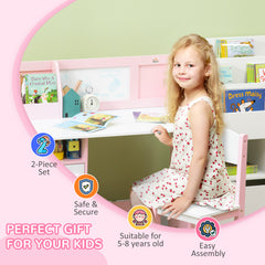 HOMCOM Kids Desk And Chair Set 2 PCs Childrens Table And Chair Set Multi Use Toddler Furniture with Whiteboard, Storage - Pink