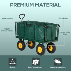 Outsunny Large 4 Wheel Heavy Duty Garden Cart Truck Trolley Wheelbarrow with Handle and Metal Frame - Green