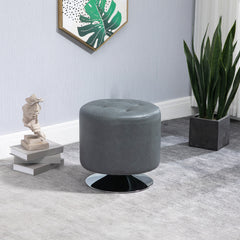 HOMCOM 360√Ç¬∞ Swivel Foot Stool Round PU Ottoman with Thick Sponge Padding and Solid Steel Base, Grey