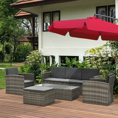 Outsunny Rattan Garden Furniture Outdoor Patio 5 Piece Wicker Weave Sofa Set with Storage, Cushioned, 3-Seater Sofa + 2 Single Chairs + Foot Stool + Coffee Table