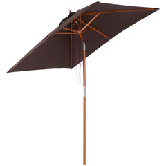 Outsunny 2m x 1.5m Garden Parasol Umbrella with Tilting Sunshade Canopy, Outdoor Market Table Umbrella with Wood and Bamboo Frame, Coffee