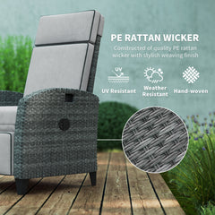 Outsunny Outdoor Recliner Chair with Adjustable Backrest and Footrest, Cushion, Side Tray, Light Grey