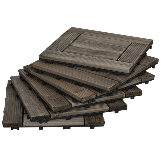 Outsunny 27 Pcs Wooden Interlocking Decking Tiles, 30 x 30 cm Outdoor Flooring Tiles, 2.5√£≈Ω¬° per Pack, for Patio, Balcony, Terrace, Hot Tub, Charcoal Grey