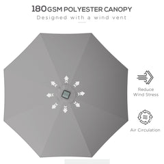 Outsunny 2.65m Garden Parasol, with LED Lights - Light Grey