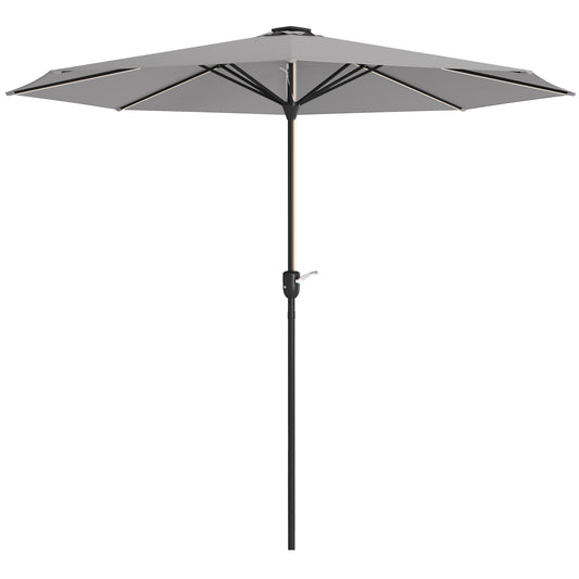 Outsunny 2.65m Garden Parasol, with LED Lights - Light Grey