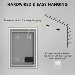 مرآة حمام HOMCOM مقاس 70 × 50 سم مزودة بإضاءة LED، ومرآة مكياج قابلة للتعتيم، ومرآة زينة بثلاثة ألوان، وخاصية اللمس الذكي، ومضادة للضباب