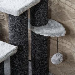 PawHut 4-step Pet Stairs with Scratching Posts, Platforms, Toy Ball, Grey