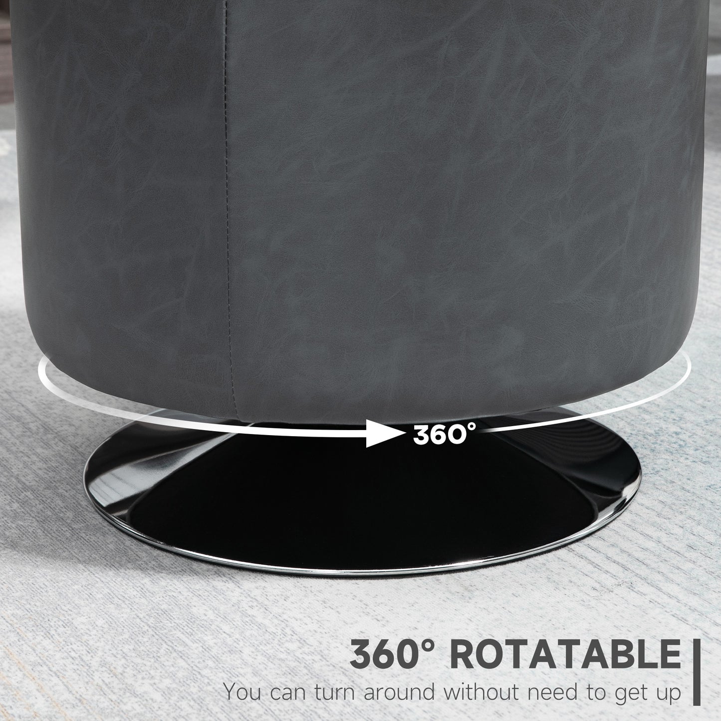 HOMCOM 360√Ç¬∞ Swivel Foot Stool Round PU Ottoman with Thick Sponge Padding and Solid Steel Base, Grey