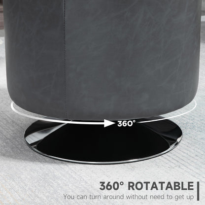 HOMCOM 360√Ç¬∞ Swivel Foot Stool Round PU Ottoman with Thick Sponge Padding and Solid Steel Base, Grey
