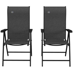 Outsunny Set of Two Folding Garden Chairs, with Seven-Position Adjustable Backs - Grey