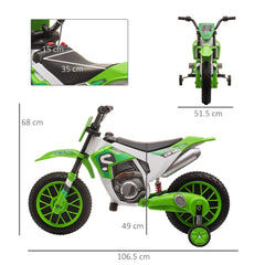 HOMCOM 12V Kids Electric Motorcycle Ride-On, with Training Wheels, for Ages 3-6 Years - Green