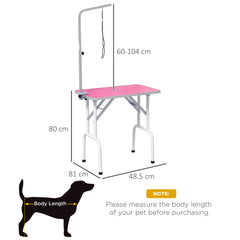 PawHut 32" Foldable Dog Grooming Table Pet Drying Beauty Table Adjustable Fixed Arm Rubber Top, Pink