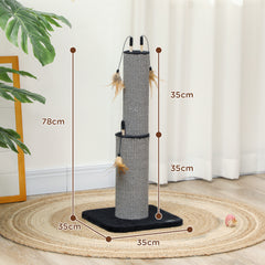 PawHut 78cm 2-in-1 Cat Scratching Post with 3 Toy Feathers, Black