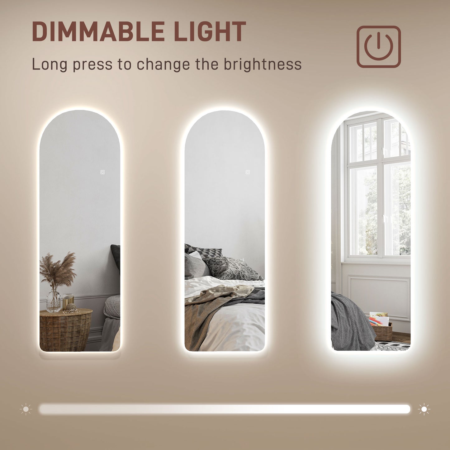 مرآة مقوسة من هومكوم مقاس 120 × 40 سم، مع مصابيح LED