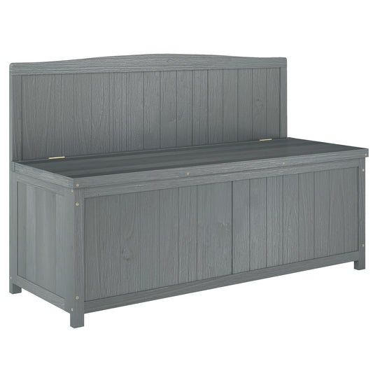 Outsunny Wood Storage Bench for Patio Furniture, Outdoor Garden Seating Tools, Grey