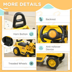 HOMCOM NO POWER 3 in 1 Ride On Toy Bulldozer Toddler Digger Excavator Scooter Storage Cart Toilet Pretend Play Construction Truck