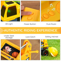 HOMCOM 2 in 1 Ride on Excavator Digger No Power Detachable Digging Bucket and Grab Bucket Music Light for 2-3 Years Old