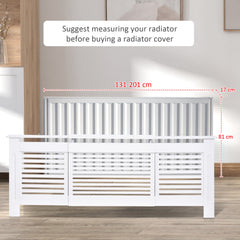 HOMCOM MDF Extendable Radiator Cover Cabinet Shelving Home Office Slatted Design White 139-208.5L x 20.5W x 82.5H cm