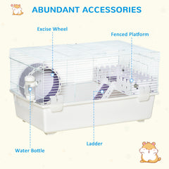 PawHut 2 Tier Hamster Cage, Gerbil Cage with Exercise Wheel, Water Bottle, Ladder, White